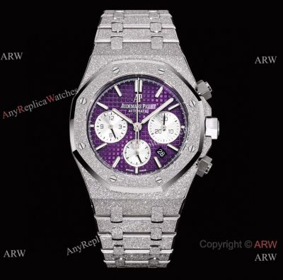 OMF 1:1 Super Clone Audemars Piguet Royal Oak 41 White Frosted Gold Purple Dial